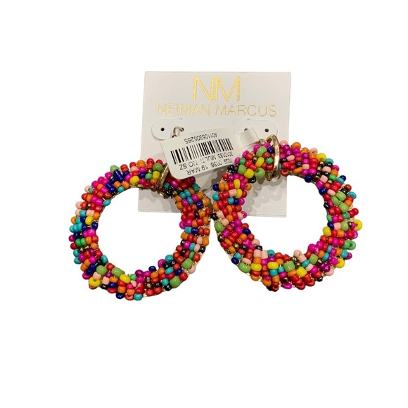 Neiman Marcus | New Beaded Hoop Earrings New With Tags NWT - Picture 1 of 6